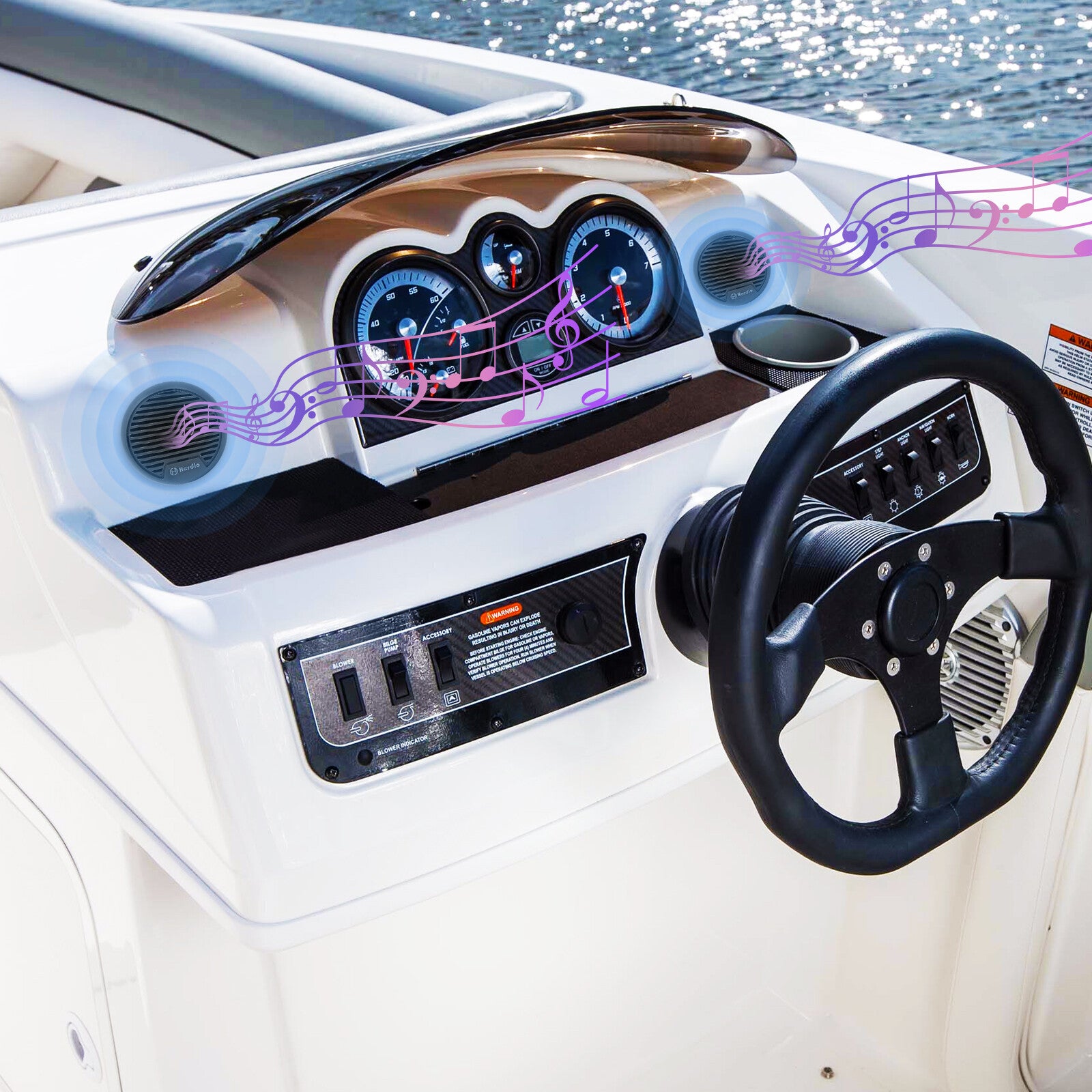Herdio 160W 3 Inch Marine Boat Waterproof Speakers Motorcycle bluetooth Speaker Audio Stereo System For ATV UTV Outdoor (Gray)