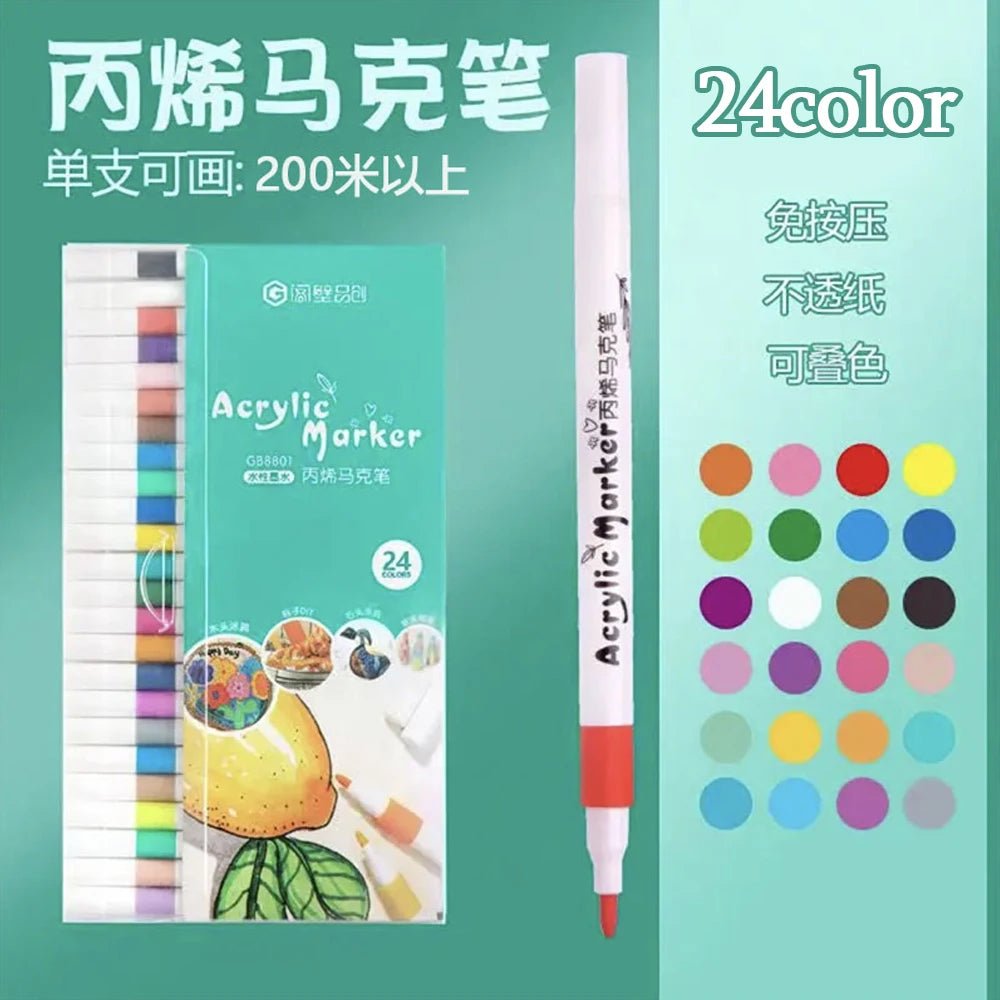 12 - 60 Colors Acrylic Markers Pen Set Paint Art Marker Soft Tip Pen for Children Stone Paint Ceramic Glass Wood Fabric Painting - Firu Total Sales