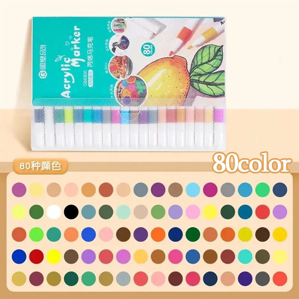 12 - 60 Colors Acrylic Markers Pen Set Paint Art Marker Soft Tip Pen for Children Stone Paint Ceramic Glass Wood Fabric Painting - Firu Total Sales