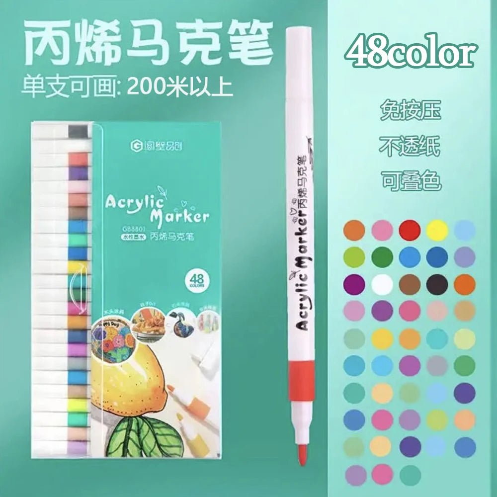 12 - 60 Colors Acrylic Markers Pen Set Paint Art Marker Soft Tip Pen for Children Stone Paint Ceramic Glass Wood Fabric Painting - Firu Total Sales