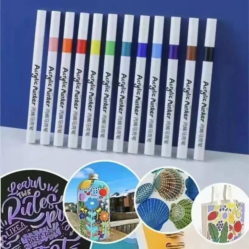 12 - 60 Colors Acrylic Markers Pen Set Paint Art Marker Soft Tip Pen for Children Stone Paint Ceramic Glass Wood Fabric Painting - Firu Total Sales