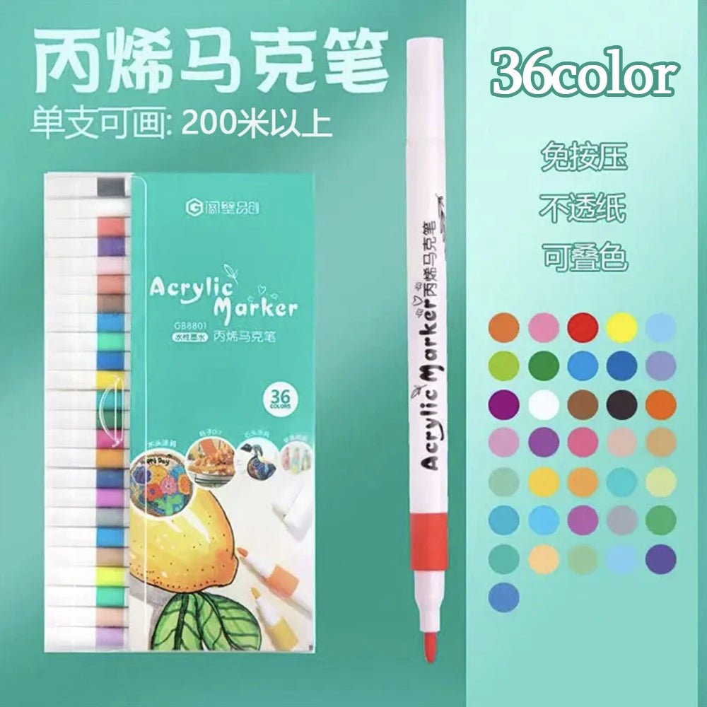 12 - 60 Colors Acrylic Markers Pen Set Paint Art Marker Soft Tip Pen for Children Stone Paint Ceramic Glass Wood Fabric Painting - Firu Total Sales