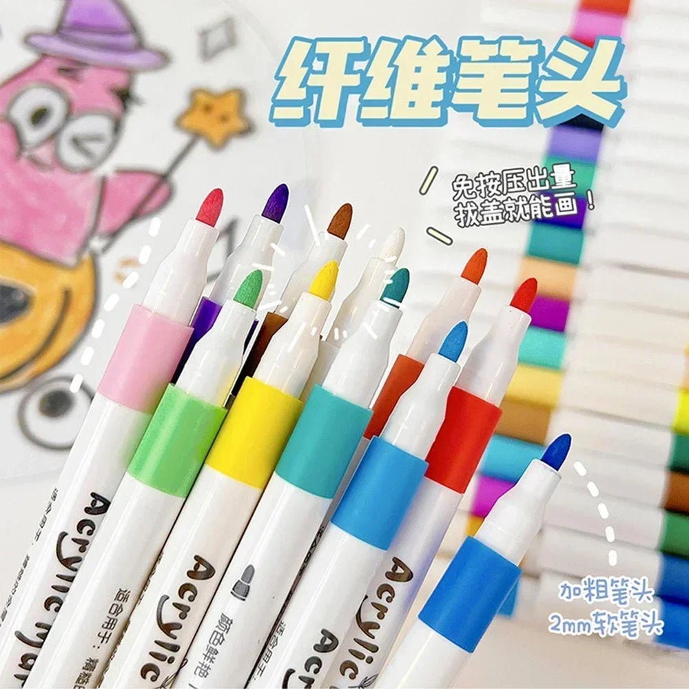 12 - 60 Colors Acrylic Markers Pen Set Paint Art Marker Soft Tip Pen for Children Stone Paint Ceramic Glass Wood Fabric Painting - Firu Total Sales