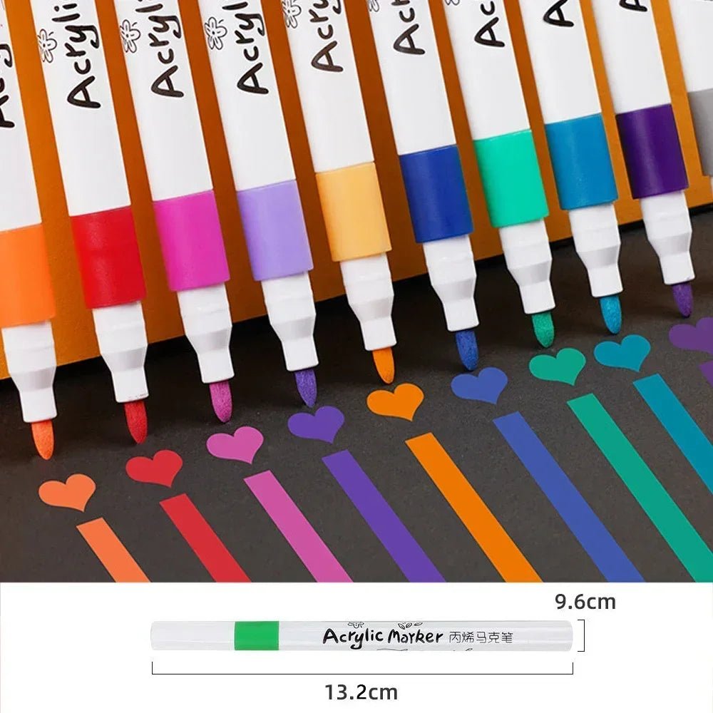 12 - 60 Colors Acrylic Markers Pen Set Paint Art Marker Soft Tip Pen for Children Stone Paint Ceramic Glass Wood Fabric Painting - Firu Total Sales