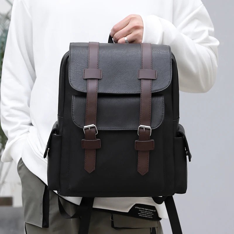 2023 Men Backpack PU Leather Bagpack Large Laptop Backpacks Male Mochilas Black Schoolbag For Teenagers Boys Brown Sac A Dos - Firu Total Sales