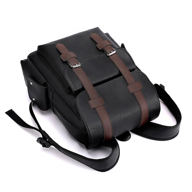 2023 Men Backpack PU Leather Bagpack Large Laptop Backpacks Male Mochilas Black Schoolbag For Teenagers Boys Brown Sac A Dos - Firu Total Sales