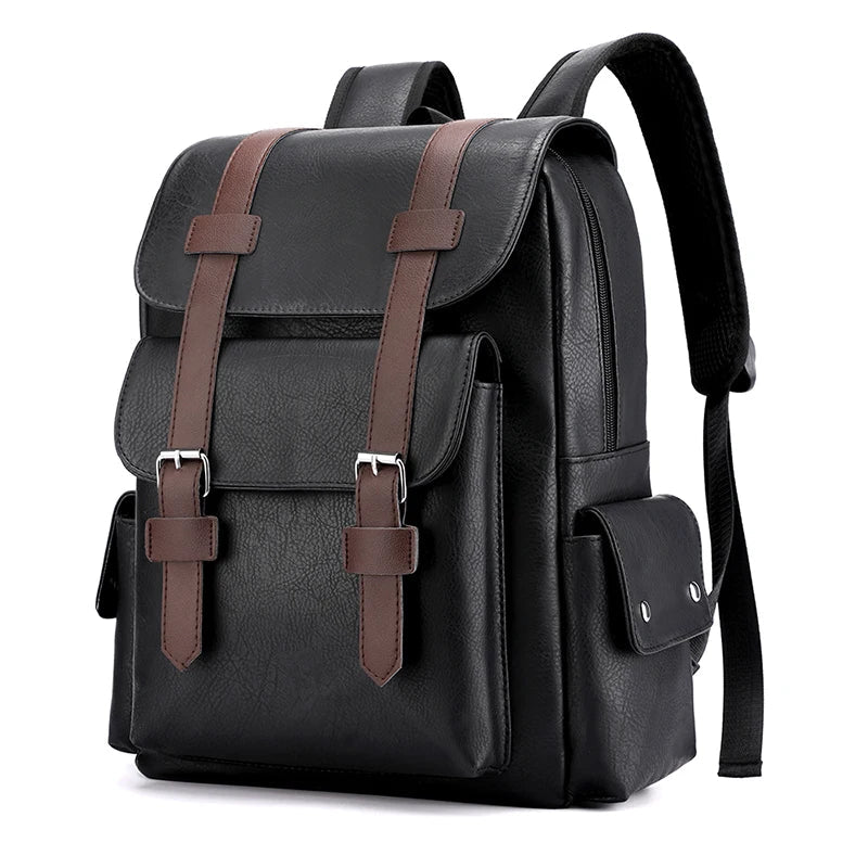 2023 Men Backpack PU Leather Bagpack Large Laptop Backpacks Male Mochilas Black Schoolbag For Teenagers Boys Brown Sac A Dos - Firu Total Sales