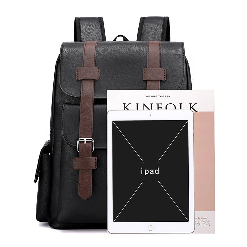 2023 Men Backpack PU Leather Bagpack Large Laptop Backpacks Male Mochilas Black Schoolbag For Teenagers Boys Brown Sac A Dos - Firu Total Sales