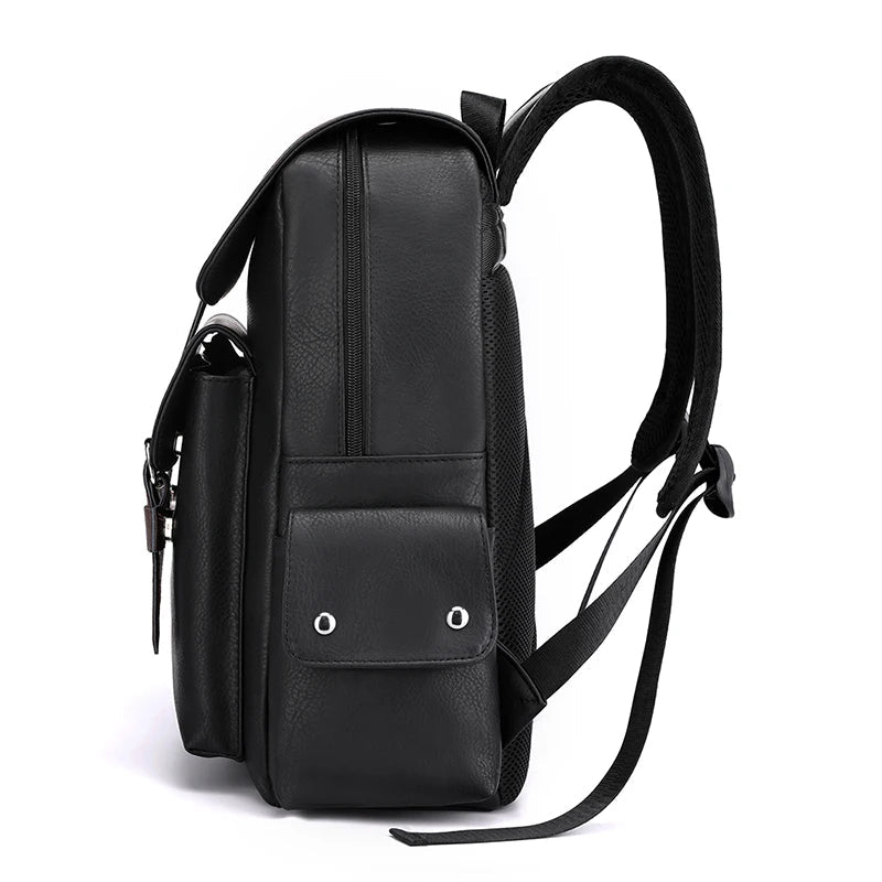 2023 Men Backpack PU Leather Bagpack Large Laptop Backpacks Male Mochilas Black Schoolbag For Teenagers Boys Brown Sac A Dos - Firu Total Sales