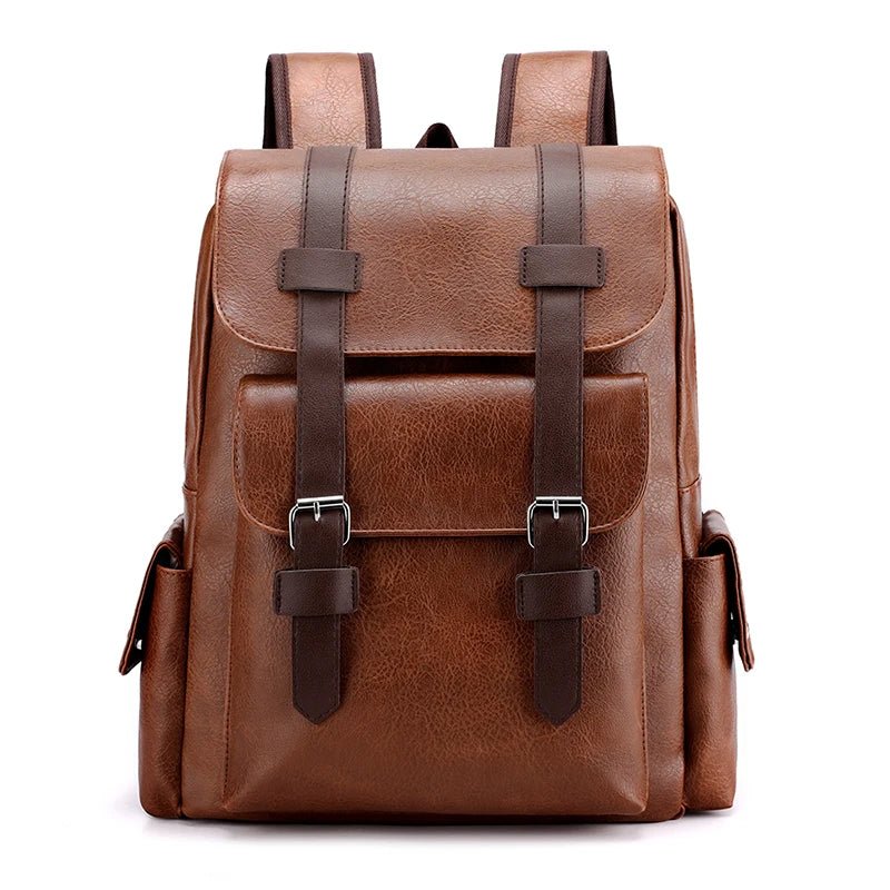 2023 Men Backpack PU Leather Bagpack Large Laptop Backpacks Male Mochilas Black Schoolbag For Teenagers Boys Brown Sac A Dos - Firu Total Sales