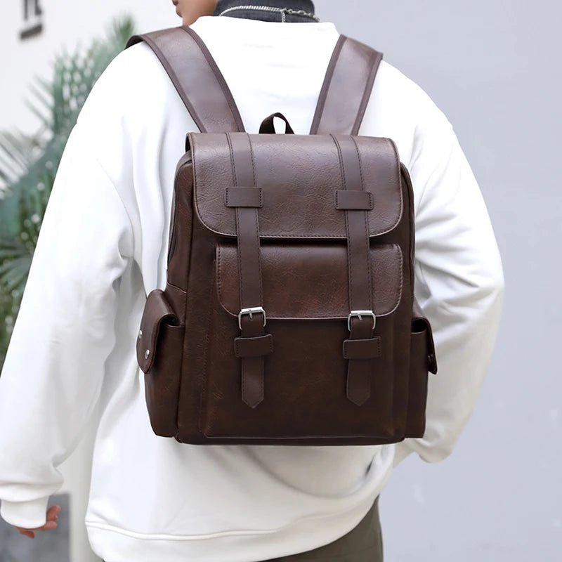 2023 Men Backpack PU Leather Bagpack Large Laptop Backpacks Male Mochilas Black Schoolbag For Teenagers Boys Brown Sac A Dos - Firu Total Sales
