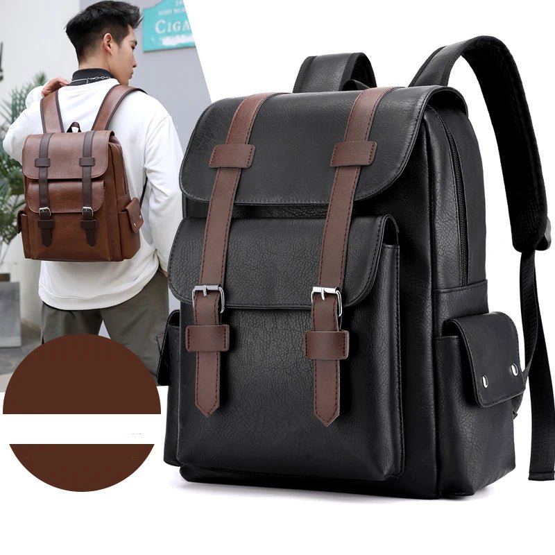 2023 Men Backpack PU Leather Bagpack Large Laptop Backpacks Male Mochilas Black Schoolbag For Teenagers Boys Brown Sac A Dos - Firu Total Sales