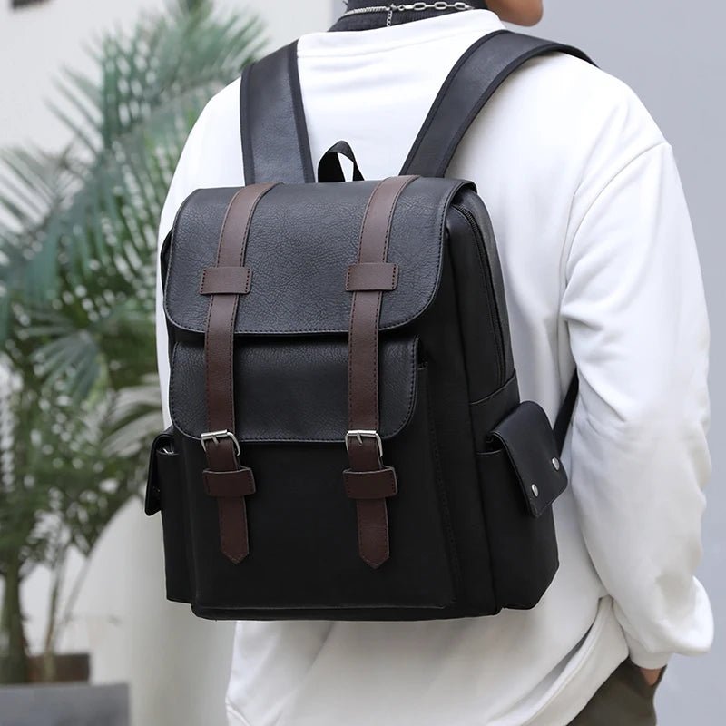 2023 Men Backpack PU Leather Bagpack Large Laptop Backpacks Male Mochilas Black Schoolbag For Teenagers Boys Brown Sac A Dos - Firu Total Sales