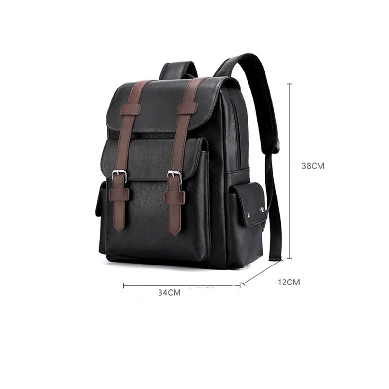 2023 Men Backpack PU Leather Bagpack Large Laptop Backpacks Male Mochilas Black Schoolbag For Teenagers Boys Brown Sac A Dos - Firu Total Sales