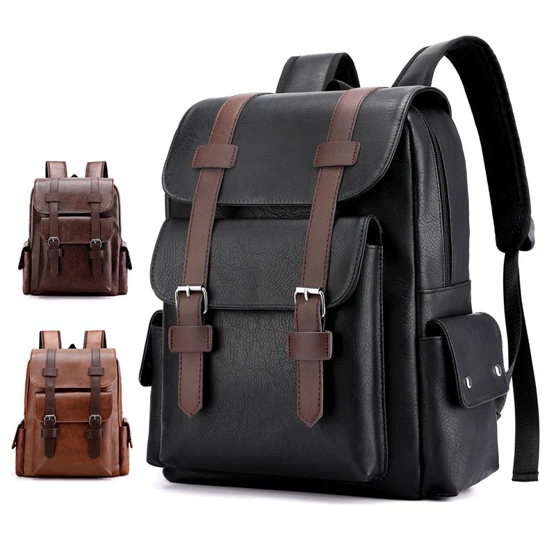 2023 Men Backpack PU Leather Bagpack Large Laptop Backpacks Male Mochilas Black Schoolbag For Teenagers Boys Brown Sac A Dos - Firu Total Sales