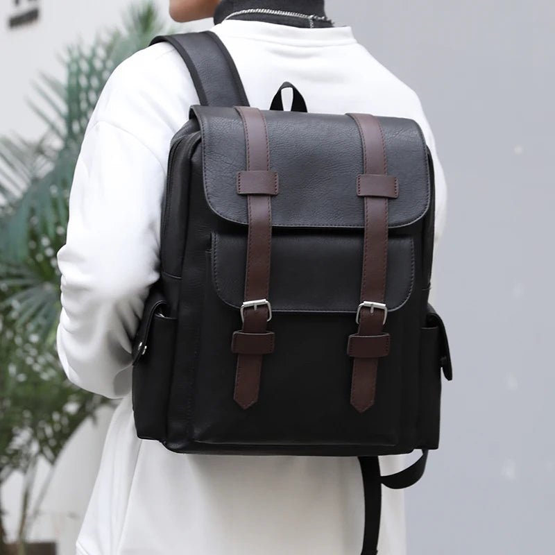 2023 Men Backpack PU Leather Bagpack Large Laptop Backpacks Male Mochilas Black Schoolbag For Teenagers Boys Brown Sac A Dos - Firu Total Sales