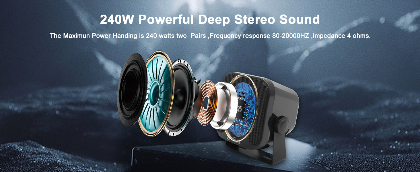 Herdio 4'' 240W 4PCS Bluetooth Golf Cart Speakers Waterproof Marine Speakers For Outdoor Boat ATV UTV Jeep Courtyard Powersports