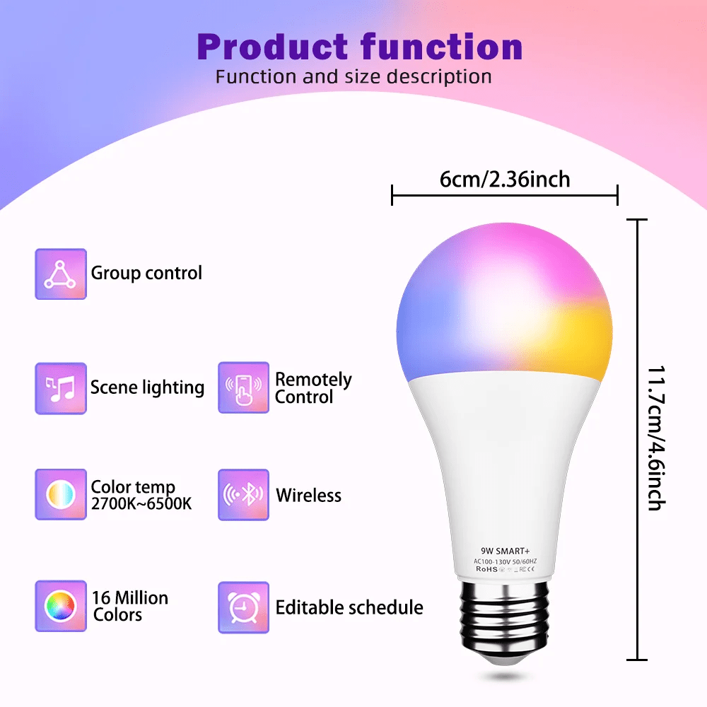 4pcs, RGBCW Smart Bulbs, Color Changing Dimmable LED Lights, Music Sync & App Control for Home Bedroom - Firu Total Sales