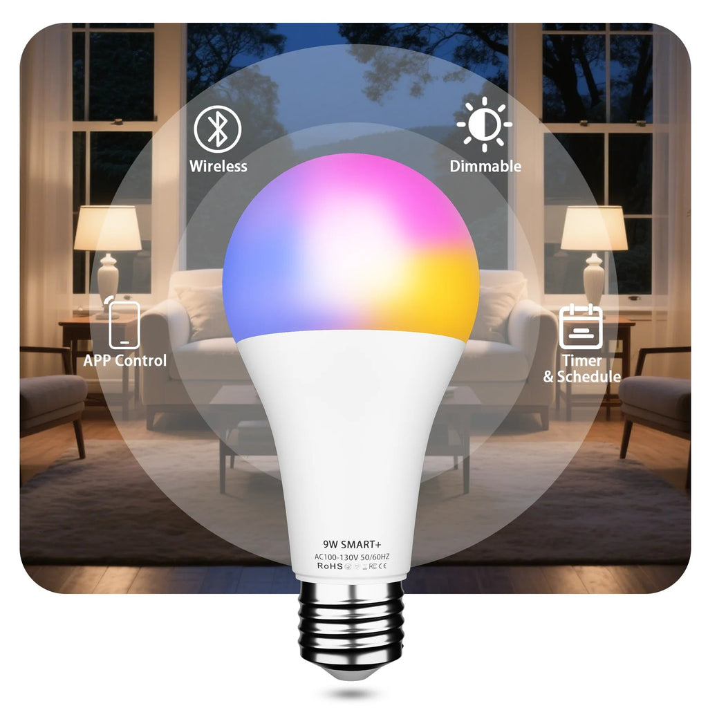 4pcs, RGBCW Smart Bulbs, Color Changing Dimmable LED Lights, Music Sync & App Control for Home Bedroom - Firu Total Sales