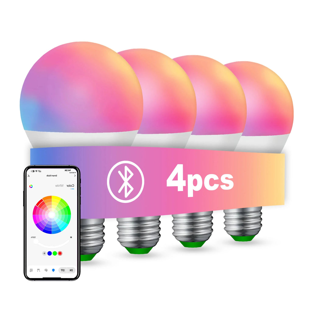 4pcs, RGBCW Smart Bulbs, Color Changing Dimmable LED Lights, Music Sync & App Control for Home Bedroom - Firu Total Sales
