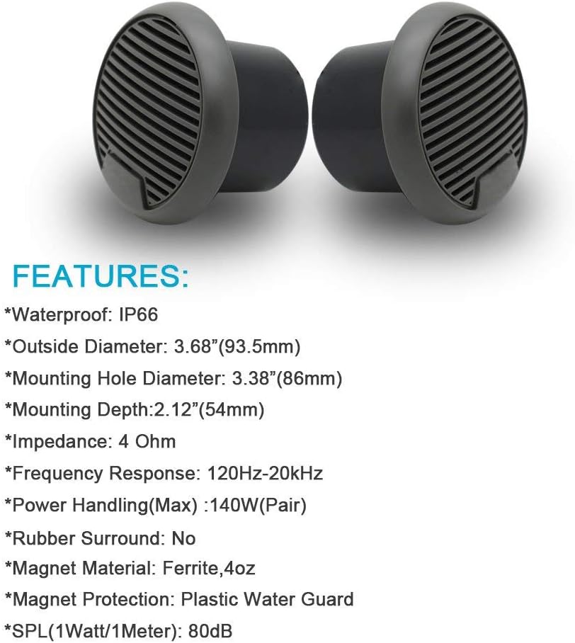 Herdio 160W 3 Inch Marine Boat Waterproof Speakers Motorcycle bluetooth Speaker Audio Stereo System For ATV UTV Outdoor (Gray)