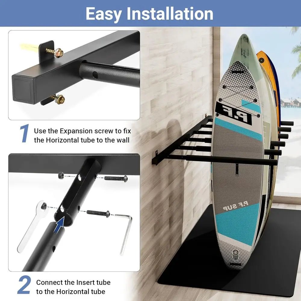 6/8 - Arm Surfboard Wall Rack with Rubber Mat for Home and Garage Storage - Firu Total Sales
