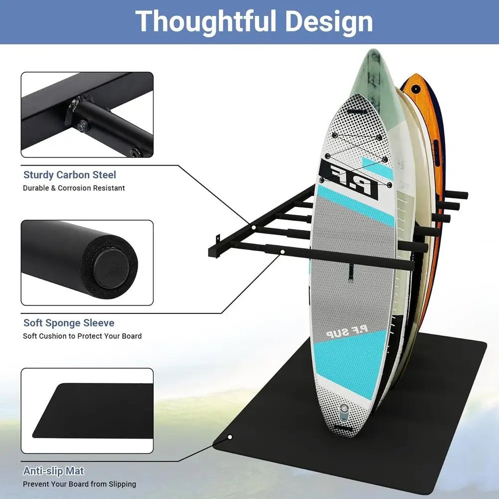 6/8 - Arm Surfboard Wall Rack with Rubber Mat for Home and Garage Storage - Firu Total Sales