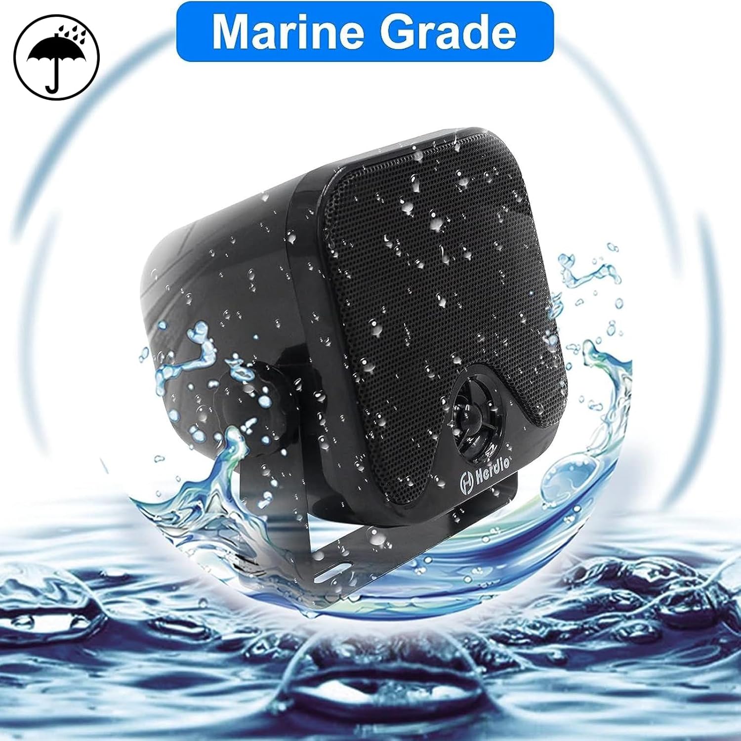Herdio 4''  Waterproof Speaker Bluetoot Marine 100W Heavy Duty Boat Surface Mounted For Camper Skid Steer ATV UTV RZR Golf Cart