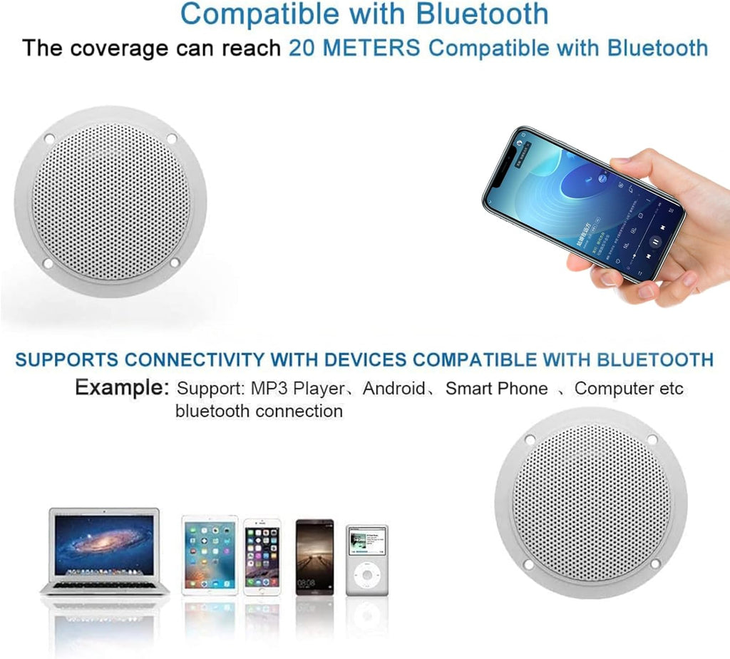 STUDIOFINIX 4'' 160W Waterproof Bluetooth Ceiling Speakers - Ultra-Thin Marine Speakers for House, Caravan, RV & Houseboats 2PCS