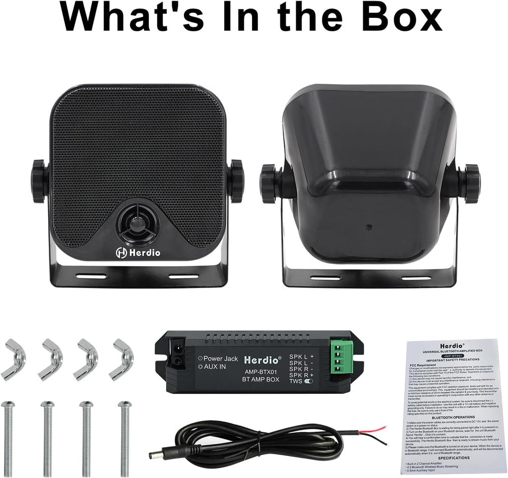 Herdio 4'' Bluetooth Marine Speakers 100W Heavy Duty Waterproof- Surface Mounted for Camper ATV UTV RZR Golf Cart Boat