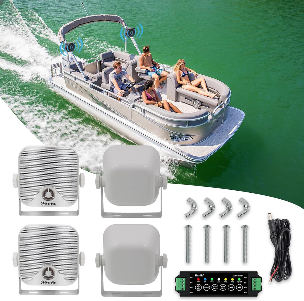 Herdio 4'' 240W 4PCS Bluetooth Golf Cart Speakers Waterproof Marine Speakers For Outdoor Boat ATV UTV Jeep Courtyard Powersports