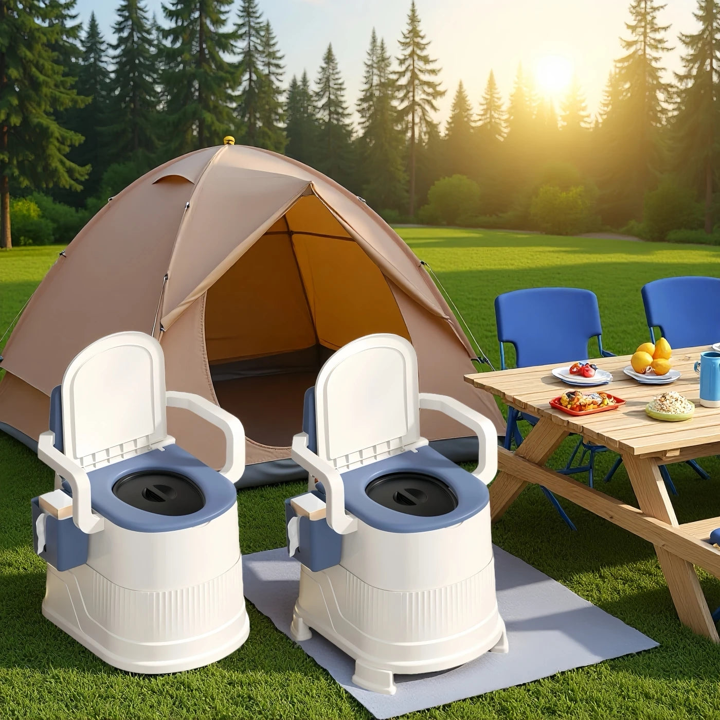 ortable Travel Toilet Chair for Adults - Odor-proof, Easy-to-Clean Sanitary Camping Toilet with Handrails, Backrest, Lid, and Toilet Stand - Ideal for Tents, RVs, Sea Fishing, Outdoor Adventures, and Hiking