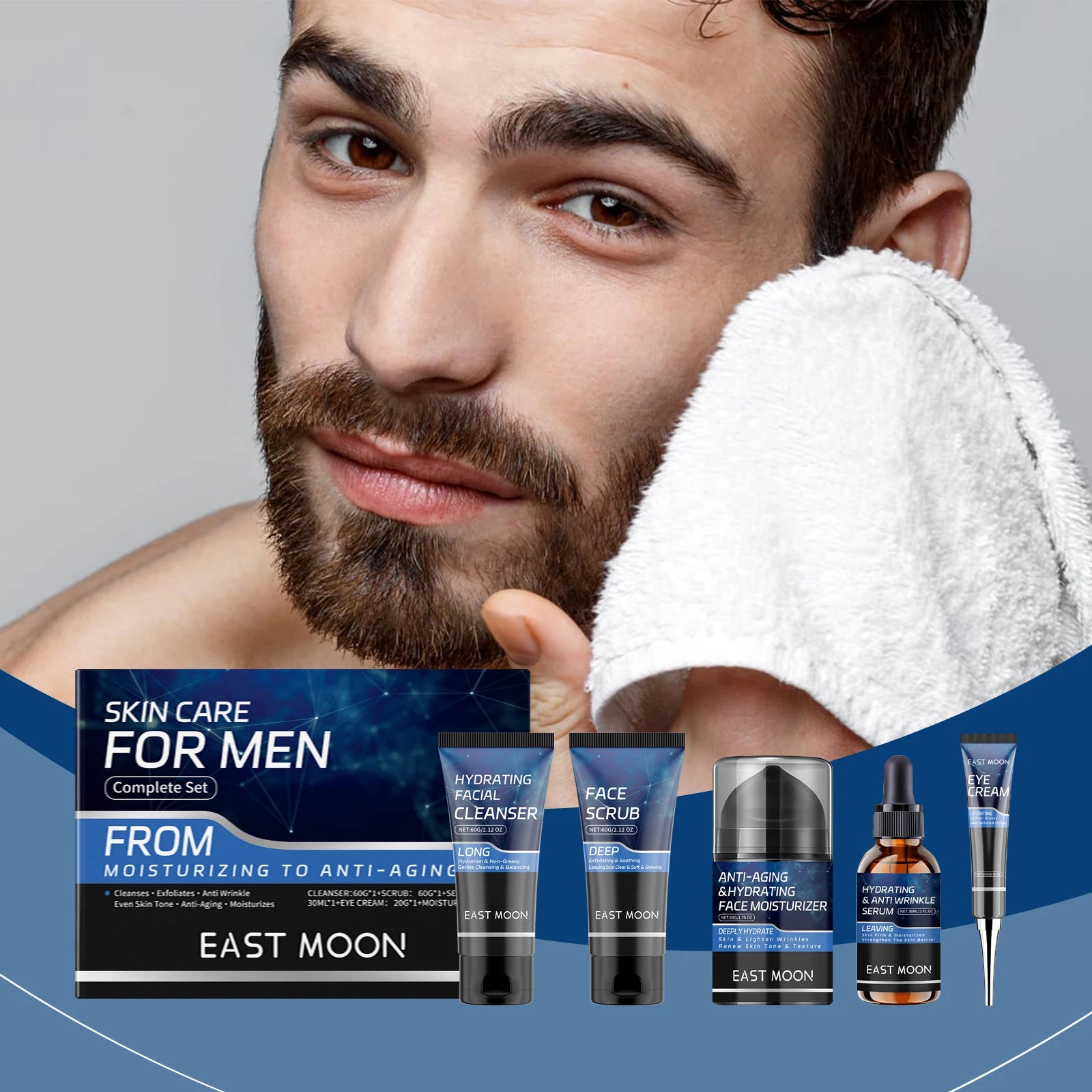East Moon 1set Men's Cleansing Care Gift Set Nourishing Skincare Firming Wrinkles Moisturizing Remove Dirt Oil Control Care Set