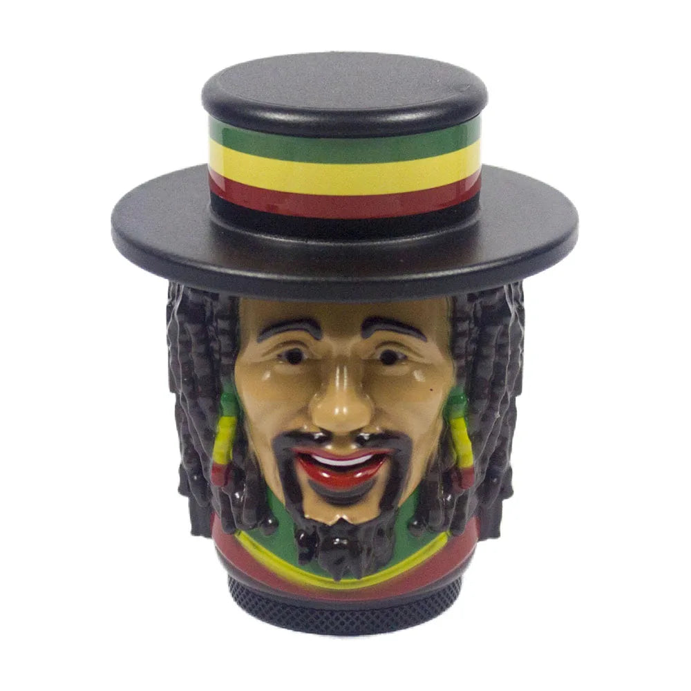 1.5" Tobacco Herb Grinder Spice Herbal 4 PC Smoke Crusher 3D Rasta Man with Hat