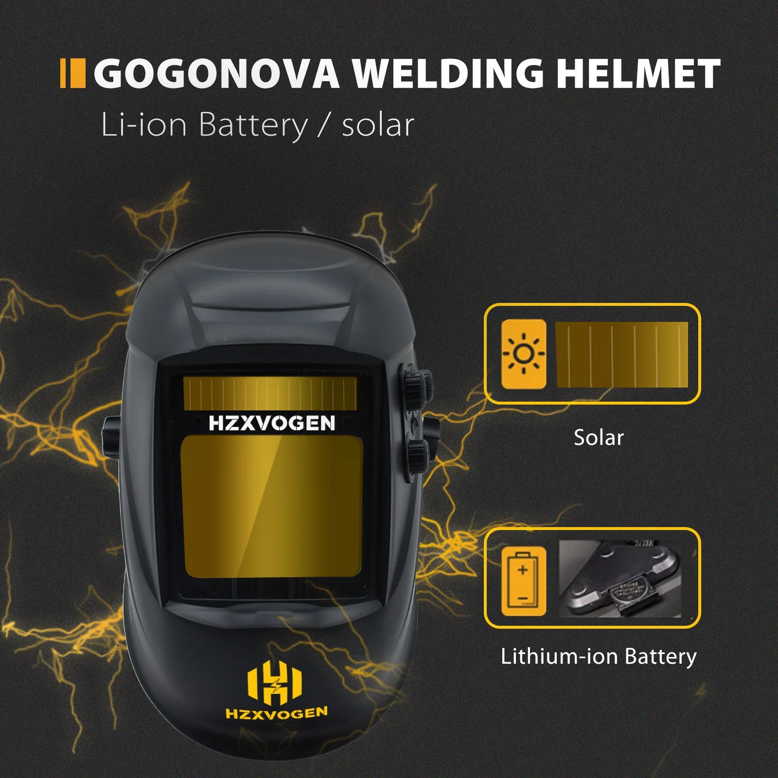 HZXVOGEN Auto Darkening Welding Helmet 3.94”×3.82” Large Viewing Welding Hood True Color Solar Battery Powered Welder Mask HV008