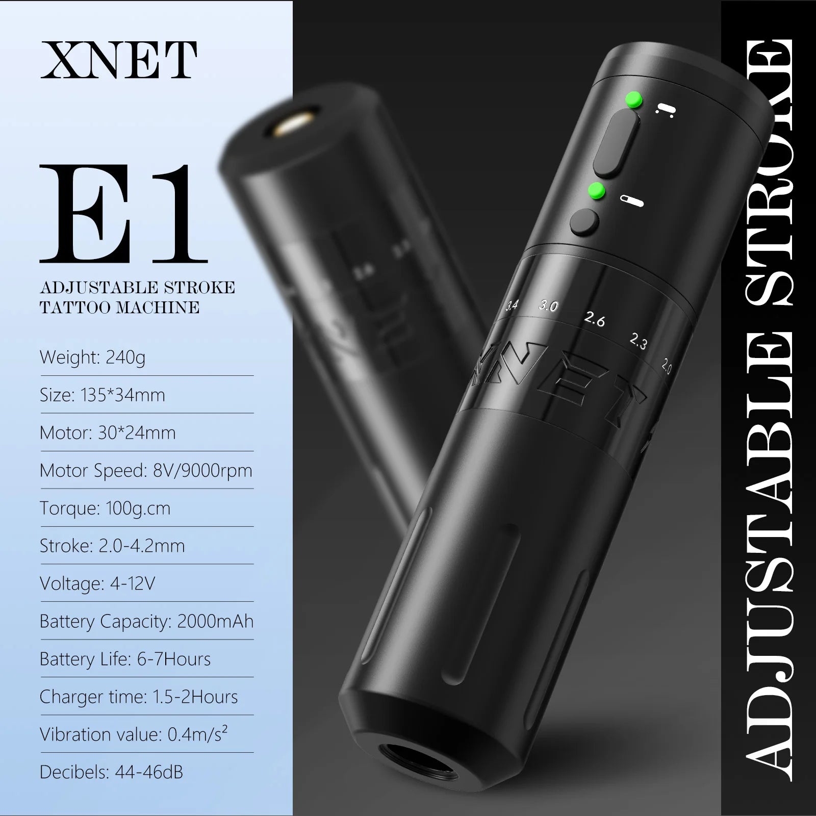 XNET E1 Wireless Tattoo Machine 20pcs Needle 2.0-4.2 Adjustable Stroke Custom Motor 2000mAh Battery Makeup Tattoo Pen For Tattoo