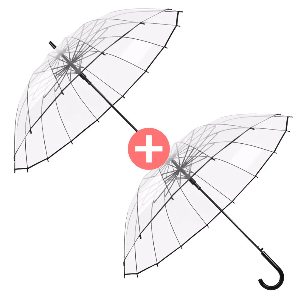 1+1 Strong and Durable Clear Transparent Automatic Large Rain Umbrella Luxury 16K Premium Salda