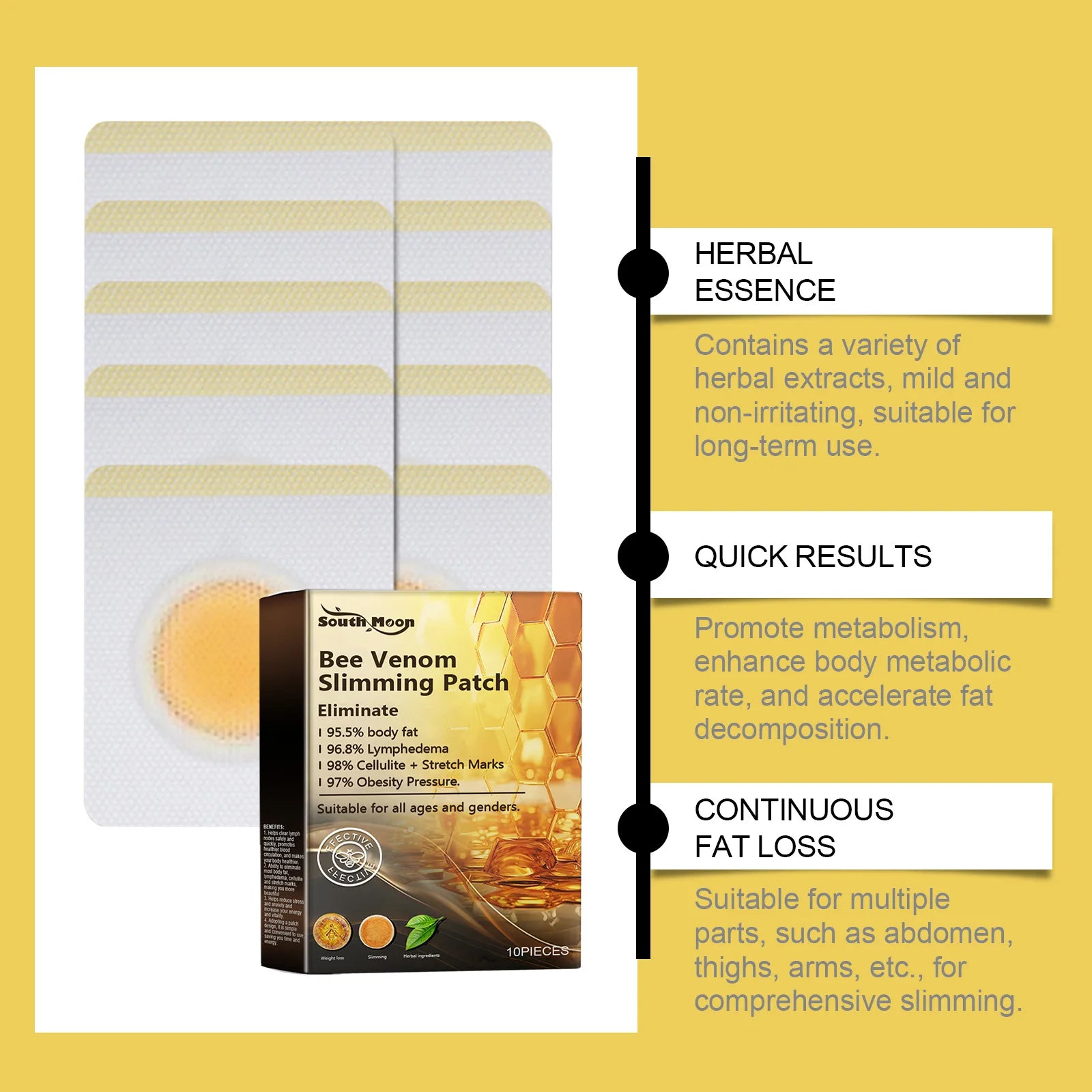 South Moon 10pcs Bee Venom Body Shaping Patch Belly Slimming Weight Loss Detox Abdominal Relieve Stress Muscle Tighten Patches