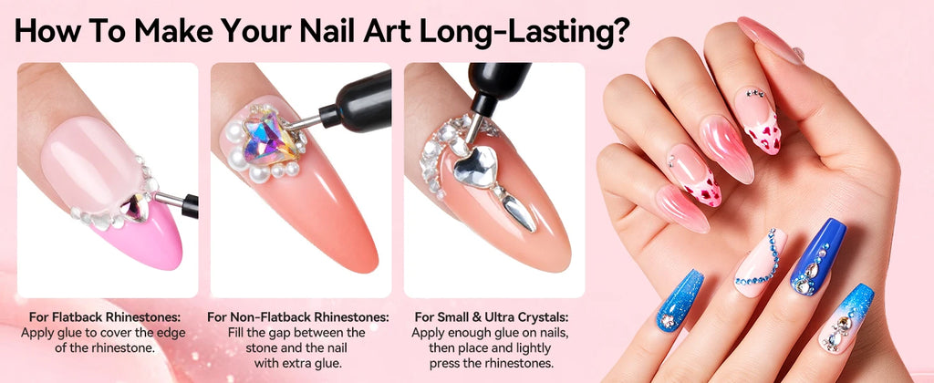 Makartt Nail Rhinestone Glue Set - Gel Nail Glue for Rhinestones, 3D Art Design Super Strong Adhesive for Charm Gems Jewel