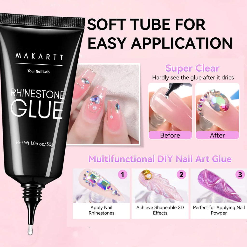 Makartt Nail Rhinestone Glue Set - Gel Nail Glue for Rhinestones, 3D Art Design Super Strong Adhesive for Charm Gems Jewel