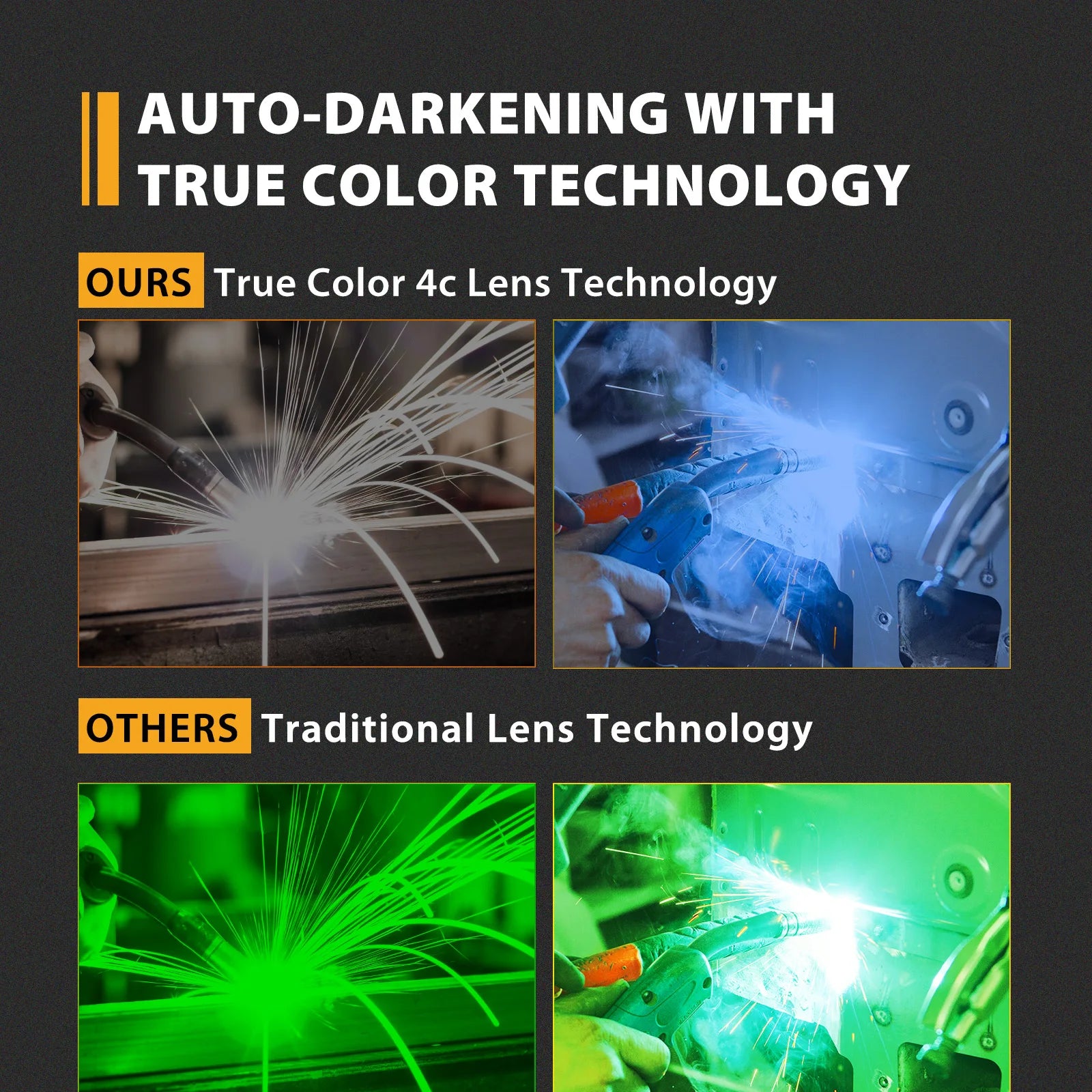 HZXVOGEN Auto Darkening Welding Helmet 3.94”×3.82” Large Viewing Welding Hood True Color Solar Battery Powered Welder Mask HV008
