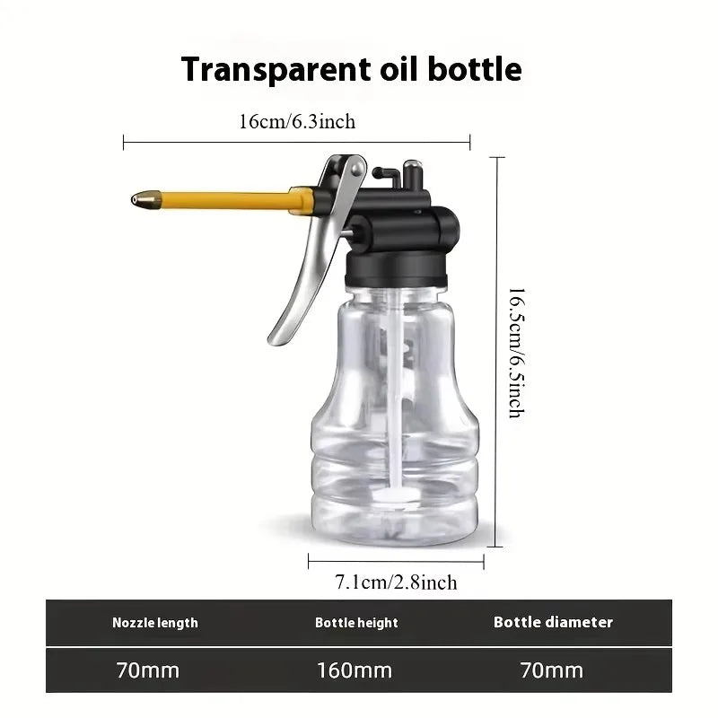 High-Pressure Oil Filler Bottle – Transparent with Copper Nozzle for Precision Lubrication