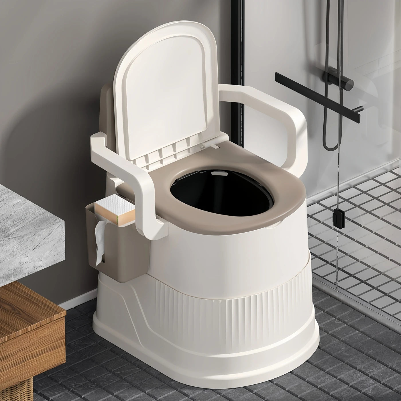 ortable Travel Toilet Chair for Adults - Odor-proof, Easy-to-Clean Sanitary Camping Toilet with Handrails, Backrest, Lid, and Toilet Stand - Ideal for Tents, RVs, Sea Fishing, Outdoor Adventures, and Hiking