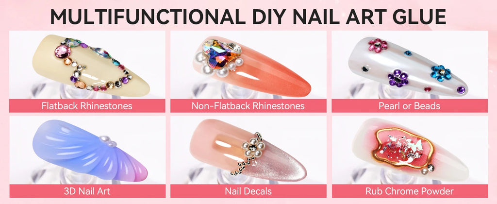 Makartt Nail Rhinestone Glue Set - Gel Nail Glue for Rhinestones, 3D Art Design Super Strong Adhesive for Charm Gems Jewel