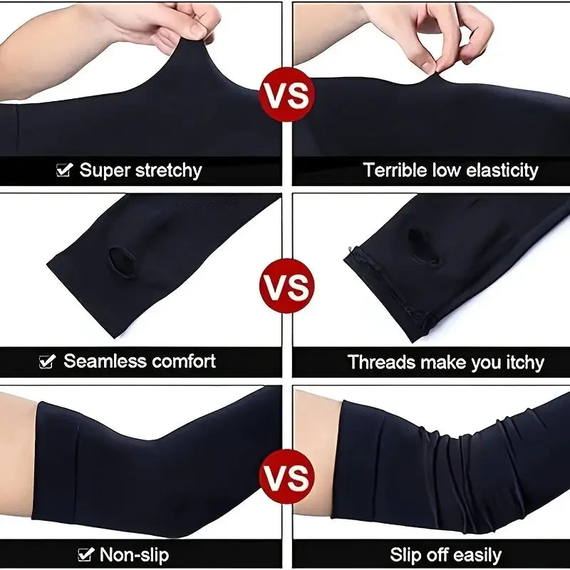 UPF 50+ Sun Sleeves 2-Pack - Cooling Arm Covers for Driving, Cycling, Outdoor Sports, Unisex, Lightweight & Breathable (Black/Gr