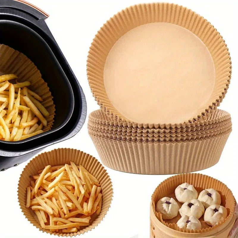 50pcs fifty disposable round baking parchment papers. a large, convenient quantity of non-stick liners for oven use.