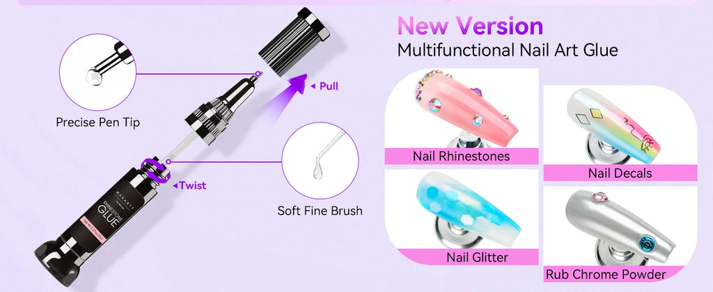 Makartt Nail Rhinestone Glue Set - Gel Nail Glue for Rhinestones, 3D Art Design Super Strong Adhesive for Charm Gems Jewel