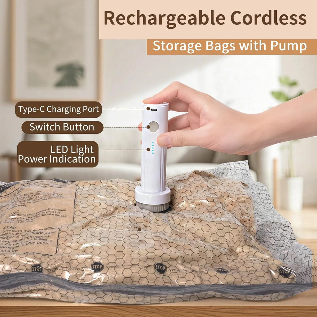 Vacuum Compression Bags for Travel | Rechargeable Pump | Carry-On Size | Space Saver