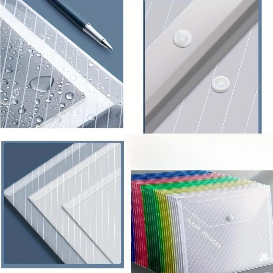 5/10 Piece Mixed Color Folding File Bag with Button Closure Design, Suitable for Office Organizers and School Supplies