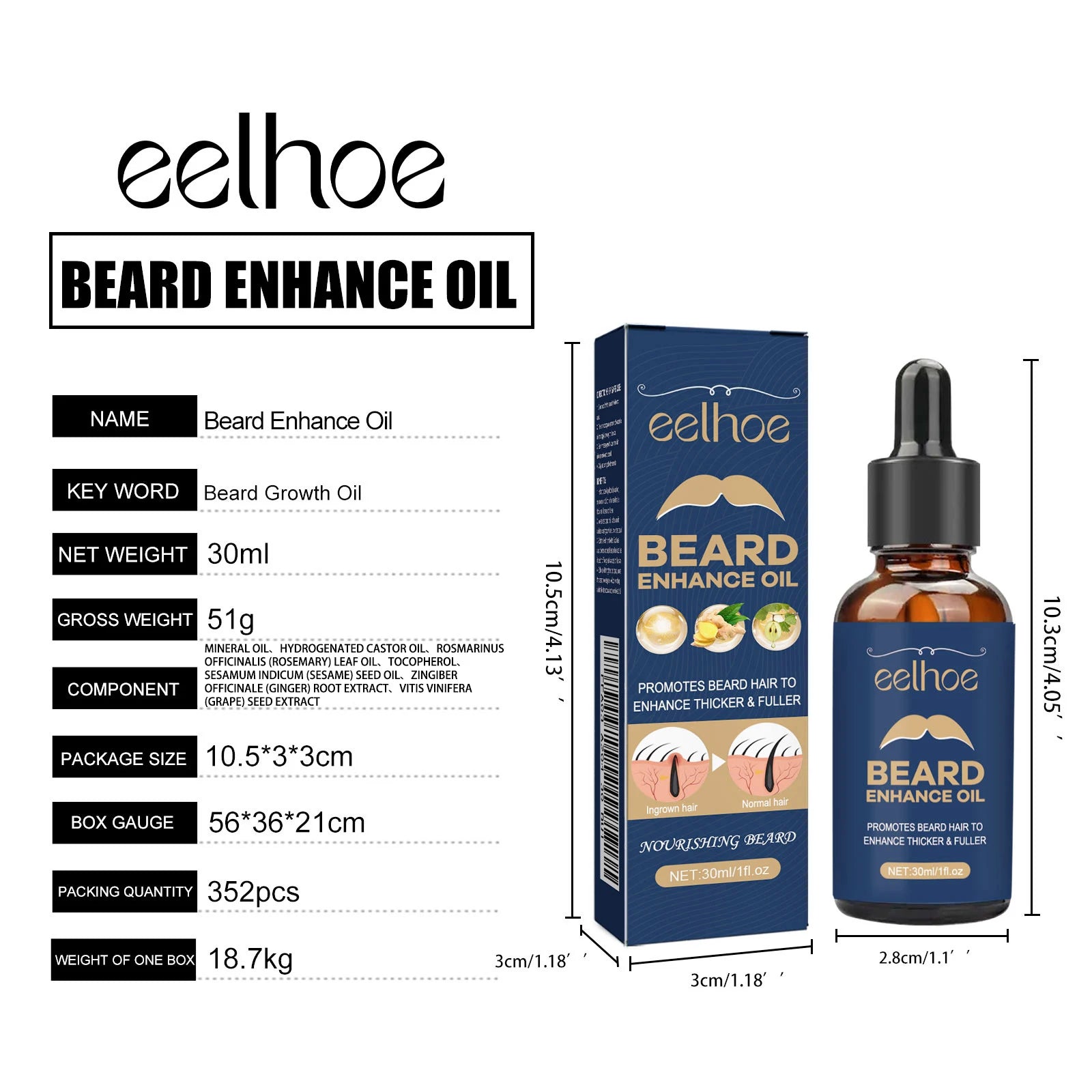 30ml Eelhoe Organic Beard Oil Follicle Activator Strong Roots Nourishing Growth Dense Hair Essence Hydrating Soft Shine Grooming